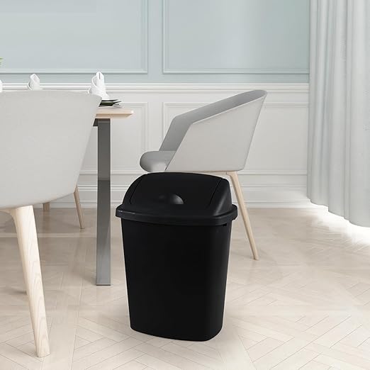 4 Pack 8 Gallon Medium Trash Can with Lid, Plastic Swing Top Garbage Can, Black Waste Bin Waste Basket for Bathroom, Kitchen, Bedroom, Office, College