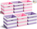 6 Pcs Fabric Storage Cubes with Metal Handle Back to School Classroom Supplies 11 Inch Macaron Colored Striped Style Collapsible Bins Organizer for School Nursery(Purple, Pink)