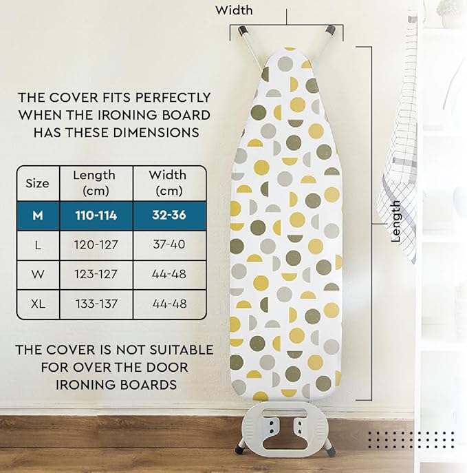 Encasa XO Ironing Board Cover and Pad 42"x14" - Thick 3mm Felt Padding, Drawstring Tightening & Lock, Easy Fit, Scorch & Stain Resistant, Fits Medium Ironing Board - Black Arrow