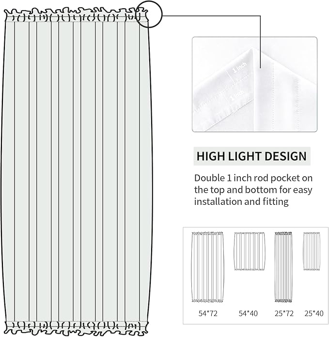 DWCN French Door Curtains – Rod Pocket Thermal Curtain for Doors with Glass Window, Kitchen and Patio Doors for Privacy, 25 X 40 Inches Long, 1 Curtain Panel with Tieback, Pure White