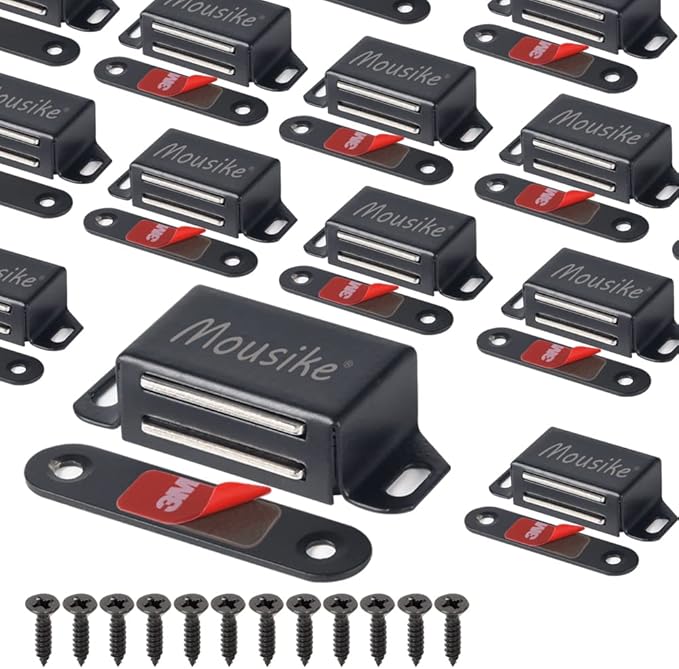 Mousike Cabinet Magnets 30lb Black Door Magnets with Strong Magnetic for Kitchen Cupboard Wardrobe Closet Cabinet Door Drawer Latch 16 Pack