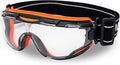 DEX FIT Protective Safety Goggles SG220; Anti Fog & Scratch, Z87 Eye Protection for Lab, Science, and Chemistry Work, Adjustable for Women and Men, (Black & Orange Frame, Clear Lens, 19cm Strap)