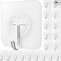DGYB 20 Pcs Clear Adhesive Hooks for Hanging 22lb Self Adhesive Wall Hooks Heavy Duty Waterproof Transparent Sticky Hooks for Shower Home Bathroom Kitchen Office
