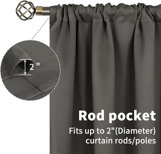 BGment Rod Pocket Blackout Curtains for Bedroom - Thermal Insulated Room Darkening Curtain for Living Room, 52 x 84 Inch, 2 Panels, Grey