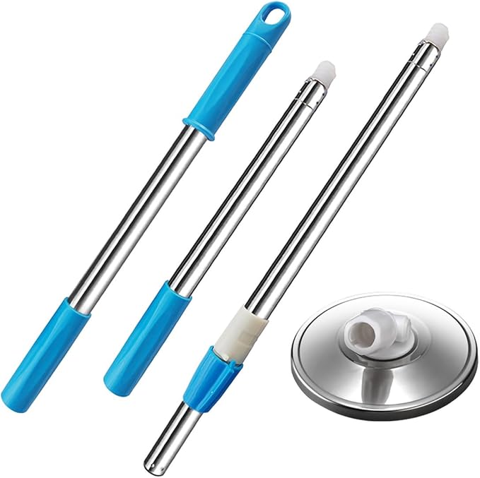 Extended Spin Mop Replacement Mop Handle, Upgraded 60-inch 360 Degrees Rotating Telescopic Replacement Mop Stick for Spin Mop Bucket Cleaning System (Stainless Steel Disc, Blue)