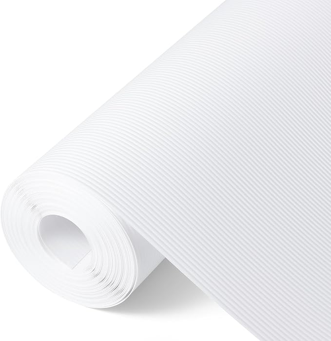 Shelf Liners for Kitchen Cabinets Drawer Liner Non Adhesive Cupboard Mat EVA Material Waterproof Refrigerator Mats Washable Fridge Liner for Cupboard and Desks Liner White 23.6 x 236.2 Inches