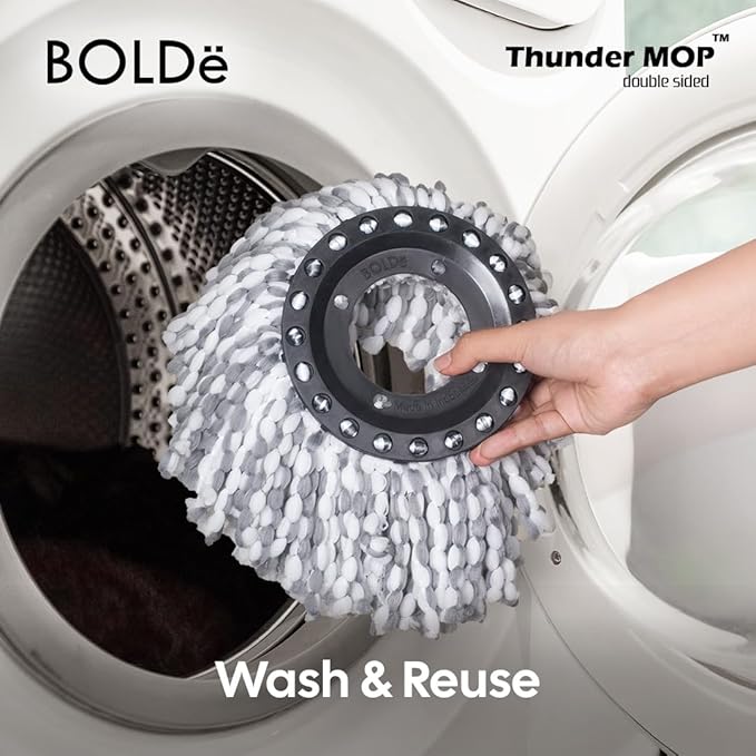 Thunder Mop Spin System - 2 Compact Stackable 6L Buckets, Microfiber Head, Stainless Steel Wringer, Antifungal Quick-Dry Cleaning, Soap Dispenser, 3 Free Refills (Lt Green/Dk Green)