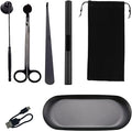 5Pcs Stainless Steel Candle Wick Trimmer Set, Black Candle Wick Trimmer, Candle Wick Dipper, Candle Wick Snuffer and USB Rechargeable Candle Lighter for Candle Lovers(Black)