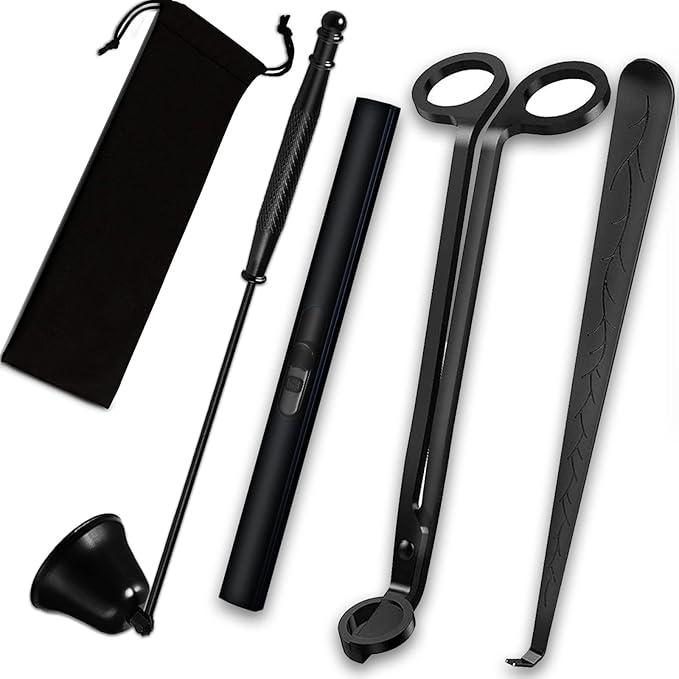 4IN1 Candle Accessory Set, Rechargeable Candle Lighter, Candle Wick Trimmer Cutter, Candle Snuffer & Candle Wick Dipper for Candle Lover Aromatherapy Gift, Stainless Steel Candle Care Kit