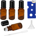 10ML Roller Bottles for Essential Oil, 4 Pack Empty Amber Glass Roller Bottle for Perfume Oil, Roll on Bottles with Stainless Steel Roller Balls, Opener, Funnel and Dropper