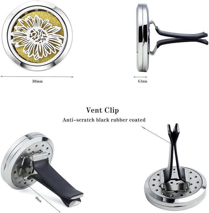 Sunflower Essential Oil Car Diffuser Vent Clips Car Diffuser Aromatherapy Vent Clip Air Freshener Car Accessories for Women with 10 Refill Pads