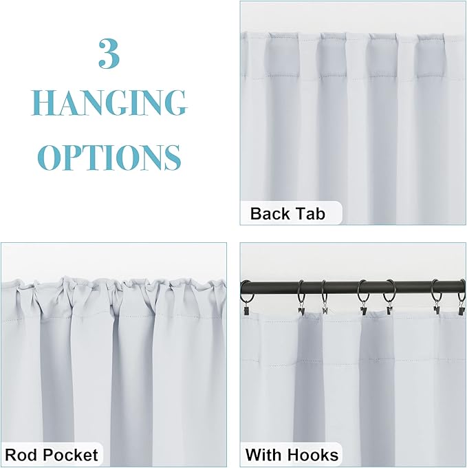 RYB HOME Small Window Curtains - Blackout Insualting Privacy Curtains for Kids Bedroom Kitchen Bathroom Basement Cafe Cabinet Tiers Drapes, 34 Width x 30 Length, 2 Panels, Grayish White