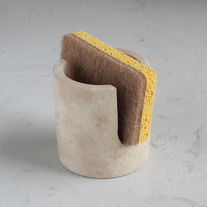 Natural Travertine Sponge Holder for Kitchen Sink, Drying Rack, Compact Sink Caddy Organizer (Beige Travertine)