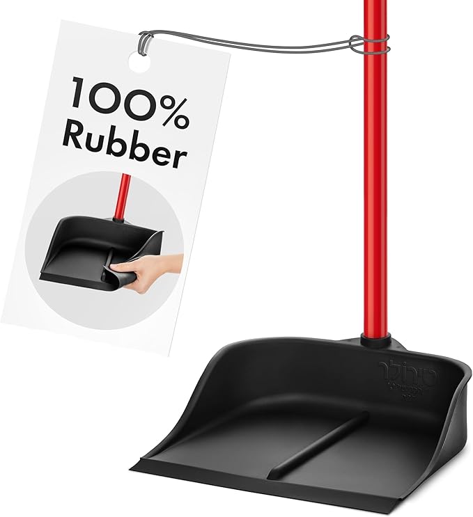 Dustpan with Handle by Ravmag- Solid Natural Rubber Construction- 40” Long Handled Dust Pan- Stand Up Design- Accommodates Any Broom/Hand Brush- Best Dustpans for Home/Lobby/Shop
