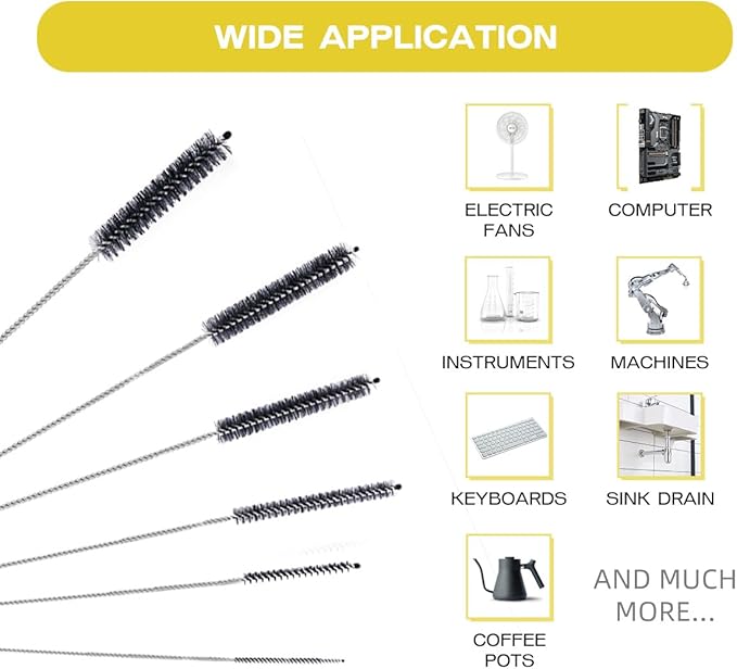 Straw Cleaner Brush Set,6 Piece Long Drinking Straws Cleaning Brush Pipe Tube Tiny Brushes 10-inch,Black