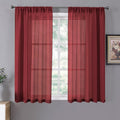 Tollpiz Short Sheer Curtain Linen Textured Living Room Curtains Sheer Light Filtering Rod Pocket Voile Curtain for Bedroom, 42 x 54 inches Long, Burgundy Red, Set of 2 Panels