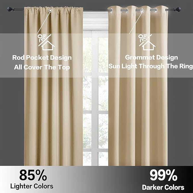 RYB HOME Blackout Curtains Tiers, Short Half Window Curtains for Bedroom, Privacy Room Darkening Drapes for Dorm Apartment RV Camper Small Door Window,W 42 in x L 30 in, Biscotti Beige, 2 Panels