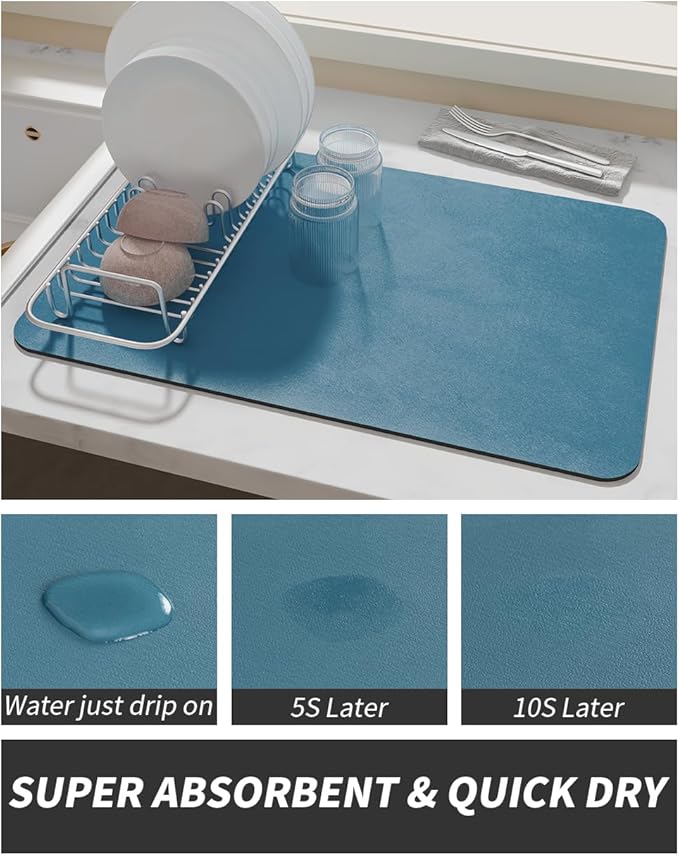 AMOAMI Coffee Mat - Hide Stain Rubber Backed Absorbent Dish Drying Mat for Kitchen Counter - Bar Accessories Fit Under Coffee Maker, Machine, Pot, Espresso Machine, Dish Rack