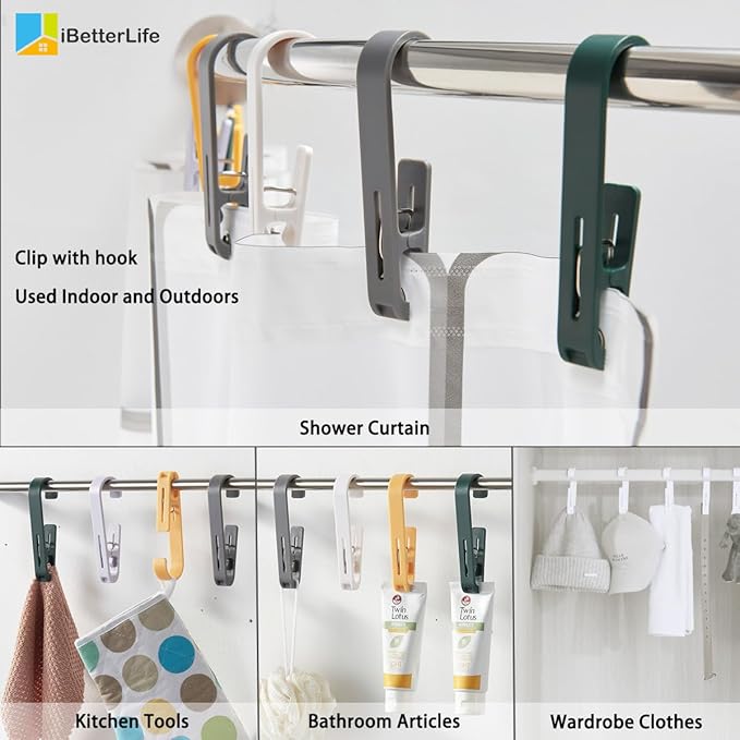 iBetterLife Clothes Pins Heavy Duty Outdoor - 8Pcs Large Laundry Hook Hangers with Clips Closet Organizer Clamps Hanging Socks Boot Bras Towels Shower Pegs for Bathroom Wardrobe Kitchen Office, Gray