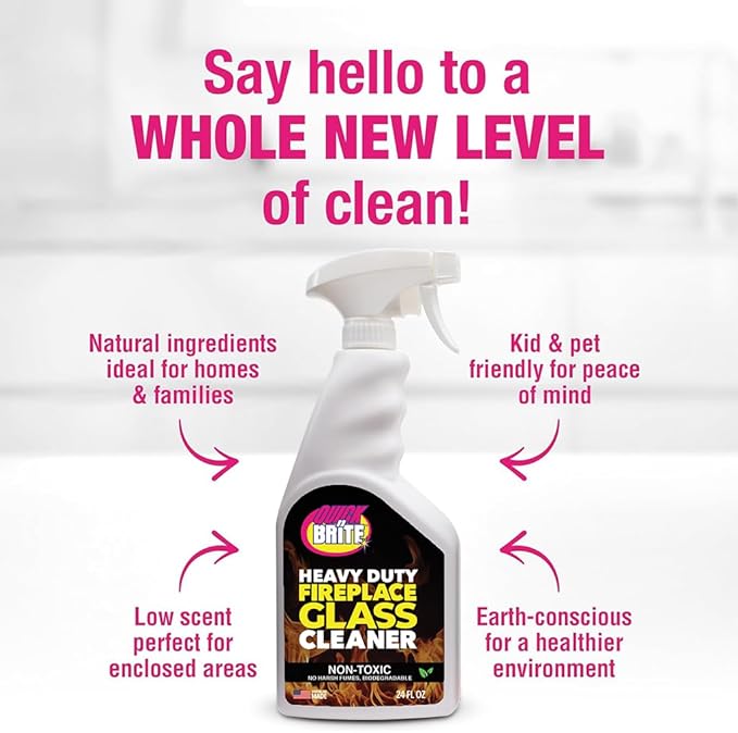 Quick N Brite Fireplace Glass Cleaner 24oz, Nonabrasive Cleaning Spray for Fireplace Glass, Oven Glass, Glass Cooktops, Ceramic-Glass, Microwave Glass (Pack of 3)