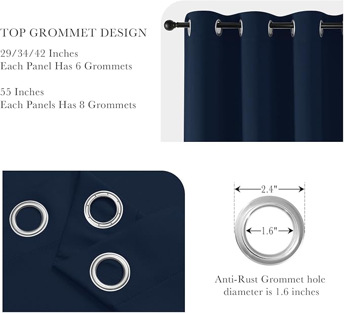 PONY DANCE Blackout Curtains Set - Window Treatments Solid Energy Saving Thermal Insulated Drapes for Basement Window Well Covers, 42" x 45", Navy Blue, 2 Panels