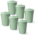 Plexon Round Trash Can 13 Gallon, Vintage Metal Outdoor Trash Can with Lid, Retro Farmhouse Garbage Container, Old School Modern Ash Bucket, Green 6 Pack
