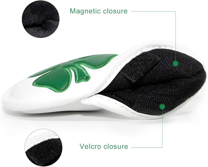 Golf Iron Covers Golf Iron Head Covers Leather Golf Iron Covers for Golf Clubs 10pcs Golf Iron Headcovers Lucky Clover Golf Club Head Covers for Iron with Magic Tape Fit All Brands
