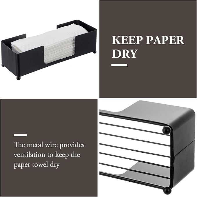MyGift Modern Matte Black Metal Tabletop Commercial Folded Paper Towel Holder, Countertop Disposable Napkin Dispenser Tray for Guest Bathroom