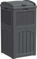 Greesum 33 Gallon Outdoor Trash Can with Lid, Waterproof Resin Garbage Bin for Hideaway, Deck, Patio, Gray