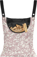 High Capacity Clothespin Holder Bag 14.5x12 Inches - Durable Outdoor Storage with Wide Opening for Clothesline Organization Hanging Loop & Button Closure Heart Shape Floral Print Pink