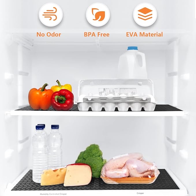 Shelf Liners for Kitchen Cabinets Refrigerator Liners Waterproof & Oil-Proof Kitchen Cupboard Liner Non-Slip Drawer Mats Non Adhesive Fridge Liner for Shelves - Black 11.8 x 59 Inch