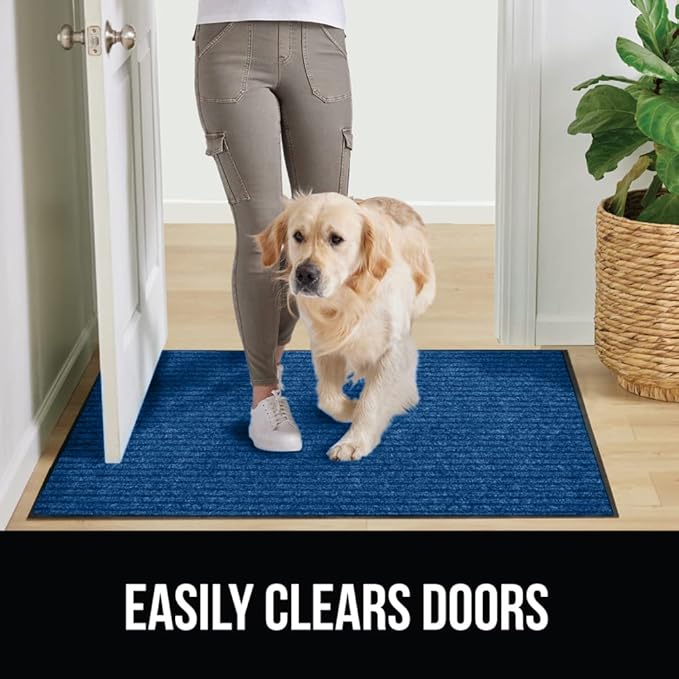 GORILLA GRIP Traffic Guard Door Mat, 72x48, Heavy Duty Welcome Mats, Commercial Office Space Doormat, Waterproof, Fade Resistant, Strong Rubber Backing, Low Profile, Shoe and Boot Scraper, Blue