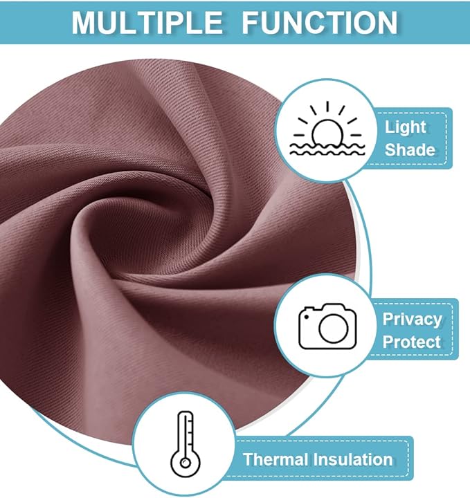 RYB HOME Living Room Curtains Blackout - Light Block Energy Efficiency Small Window Treatment Drapes for Kitchen Dining Patio Sliding Door Farmhouse Decor, W 70 x L 84inch, Dusty Rose, 2 Panels