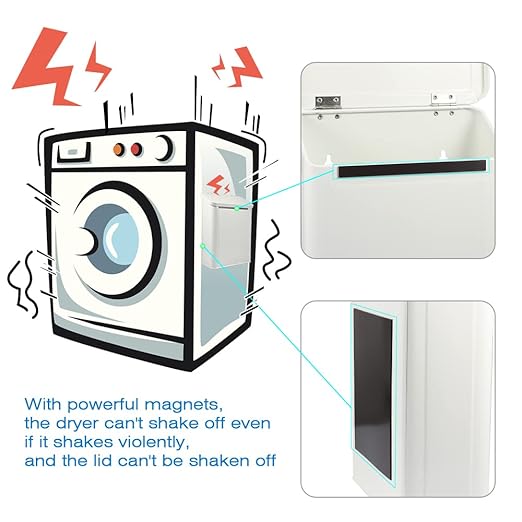 Picowe Magnetic Laundry Storage, Large Metal Lint Holder Bin with Lid for Laundry Room, Space-Saving Trash Container Hanging on Dryer, Washer or Wall Mount Trash Bin (White)