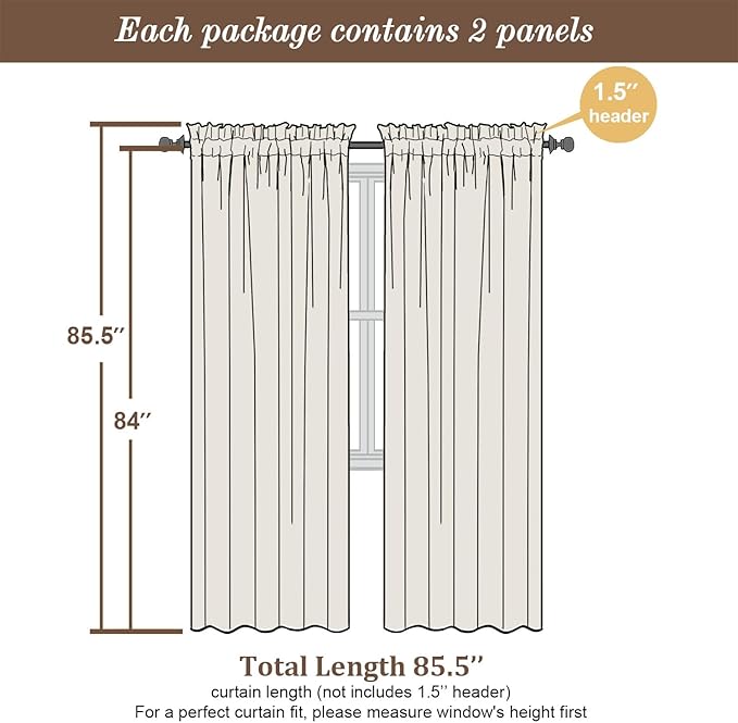 Chyhomenyc Ivory Sheer Curtains 84 Inches Long 2 Panels, Light Filtering Ivory Curtains for Living Room, Soft Gentle Voile Rod Pocket Bedroom Window Drapes, 59Wx84L Inch, 2PCS
