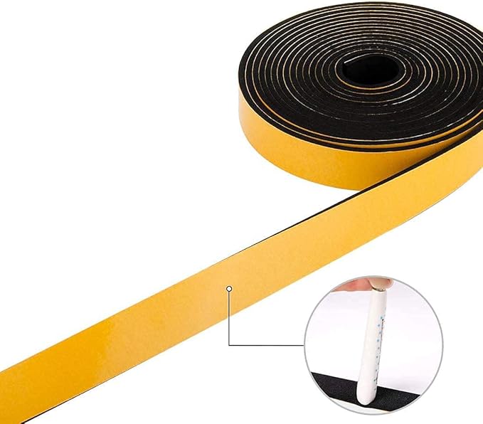 High Density Foam Tape 2-Pack, 1/2 Inch Wide X 3/8 Inch Thick, Self-Adhesive Neoprene Weather Stripping for Insulation (13 Feet Total, 6.5 Feet/Roll)
