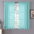 Tollpiz Sheer Curtains Linen Textured Living Room Curtain Sheers Light Filtering Rod Pocket Voile Curtains for Bedroom, 42 x 63 inches Long, Crystal Blue, Set of 2 Panels