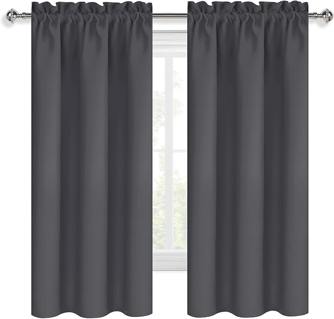 DWCN Blackout Curtains for Bedroom 63 Inch Length 2 Panels Set, Solid Thermal Insulated Energy Saving Rod Pocket Window Treatment Curtains Blackout Drapes (W38 x L63 Inch, Dark Grey)