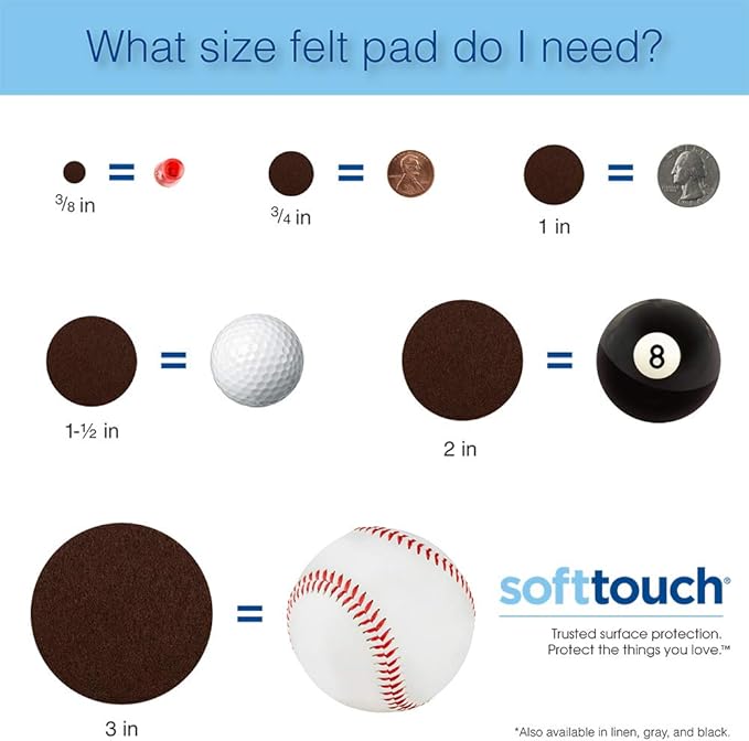 SoftTouch 1 1/2" Round Heavy Duty Felt Furniture Pads - Move Effortlessly & Protect Surfaces Floors, Gray (24 Pack),Grey