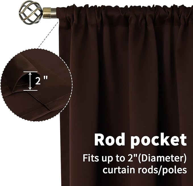 BGment Rod Pocket Blackout Curtains for Bedroom - Thermal Insulated Room Darkening Curtain for Living Room, 42 x 54 Inch, 2 Panels, Brown