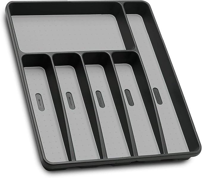 Silverware Organizer Utensil Organizer Holder Kitchen Drawer Organizer Plastic Silverware Tray for Drawer Flatware Organizer 6 Compartment Black