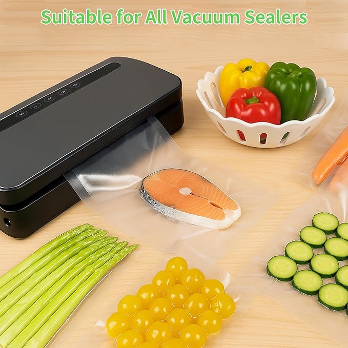 MakMeFre 100 Count Vacuum Sealer Bags 50 of Each Size 50 Pint 6"X10"and 50 Quart 8"X12"BPA Free Sous Vide Seal a Meal Commercial Grade Vaccume Seal Pre-Cut Combo Pack Bag