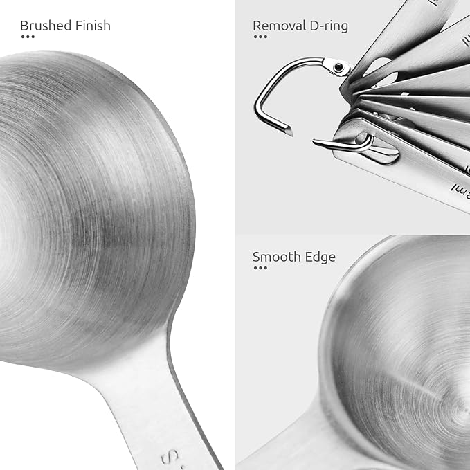 Measuring Spoons: U-Taste 18/8 Stainless Steel Measuring Spoons Set of 8 Piece: 1/8 tsp, 1/4 tsp, 1/3 tsp, 1/2 tsp, 3/4 tsp, 1 tsp, 1/2 tbsp & 1 tbsp Dry and Liquid Ingredients