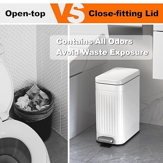 TrashAid Bathroom Trash Can with Lid, 2.6 Gallon Small Garbage Can Soft Close, Stainless Steel Step Waste Basket for Bathroom, Bedroom, Home Office, Laundry Room, Toilet, RV, White, 10 Liter