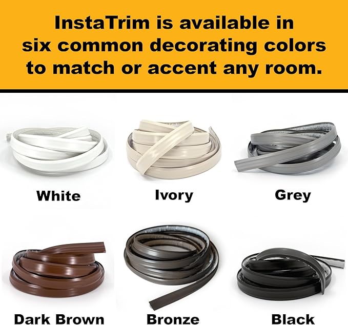 InstaTrim White New & Improved Caulk Trim, 1/2" by 10', Flexible, Water Resistant for Bathroom, Floors, and Walls | Easy Installation | No Mess, Stain Resistant