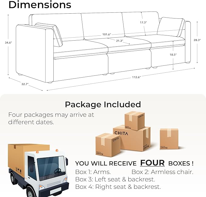 CHITA Oversized Modular Sectional Convertible Fabric Sofa Set, FSC Certified Extra Large Sectional Deep Seat Couch for Living Room,112 inch Width, 3 Seat Modern Modular Sofa, Terracotta