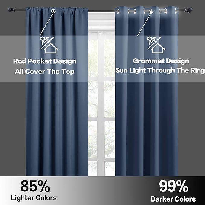 RYB HOME Small Curtains for Door Windows - Blackout Thermal Insulating Drapes for Home Theatre Bathroom Basement Cafe RV Camper Windows Blinds, Wide 34 x Long 30, Stone Blue, 1 Pair