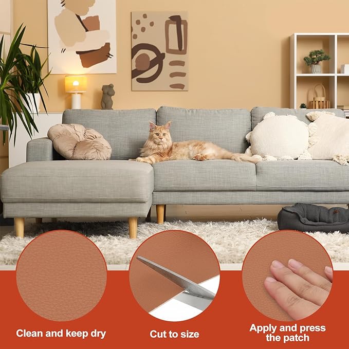PATIKIL Leather Patches Tape for Furniture, 6.3 x 61 Inch Self Adhesive Vinyl Leather Repair Kit Cover Sheet for Couch, Sofa, Car Seats, Office Chair, Chestnut Brown