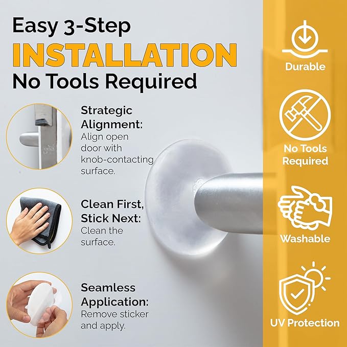 Ducki Door Stop Wall Protector | Self Adhesive Door Knob Wall Protectors from Door Knobs | Rubber Door Stoppers for Wall Damage & Noise | Durable, Shock Absorbent & Discreet | 8 Pack Clear Door Stops