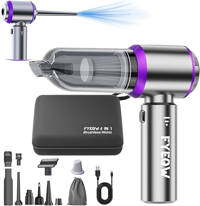 Mini Cordless Handheld Car Vacuum Cleaner/Air Duster/Blower/Hand Pump, 21000 PA High Power Brushless Motor, Portable Keyboard Vacuum Cleaner with Multi-Nozzles for Home, Office, Computer(Purple)